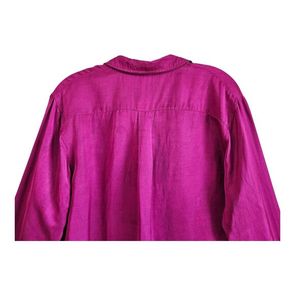 LAUREN RALPH LAUREN Women L Satin Blouse Buttons Fuchsia Pink Viscose Linen 40" - Picture 4 of 7
